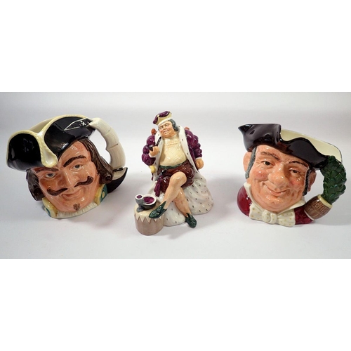 81 - Two large Royal Doulton character jugs and a figure Old King Cole HN2217