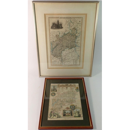 884 - Two 19th century maps of Gloucestershire, Pigot 35 x 23cm and Moule 27 x 20cm