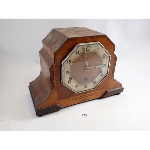 889 - A walnut Art Deco mantel clock, 33cm wide