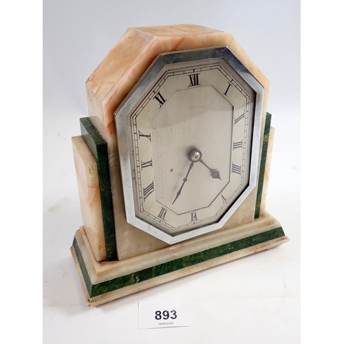 893 - A marble Art Deco mantel clock, 18cm wide