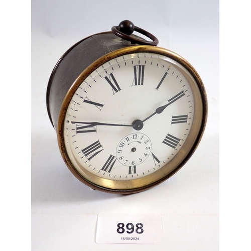 898 - A drum clock with French movement and alarm with key