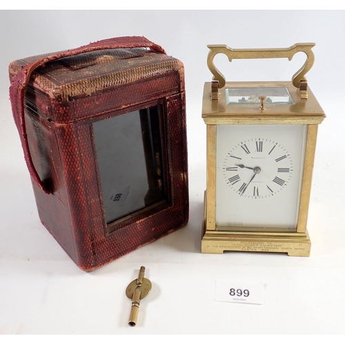 899 - A brass carriage clock retailed by Marcks & Co Ltd, Bombay, presented to Mr Chatterton in Nagpur 192... 