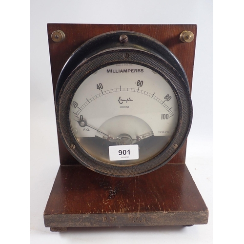 901 - A Milliamperes meter by Champton, 22cm wide