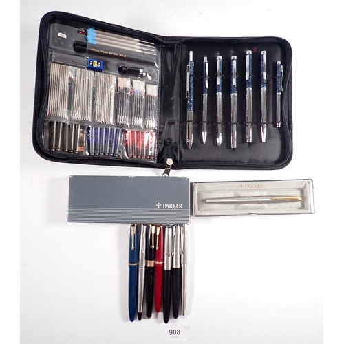 908 - A group of Parker pens including '45', '61', 'Slimfold' etc. plus an Art cased pen and pencil set (s... 