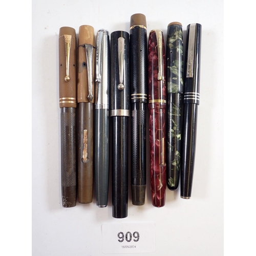 909 - A group of eight fountain pens including Onolo, Platignum, Burnham, Sheaffer etc. (some velcro mount... 