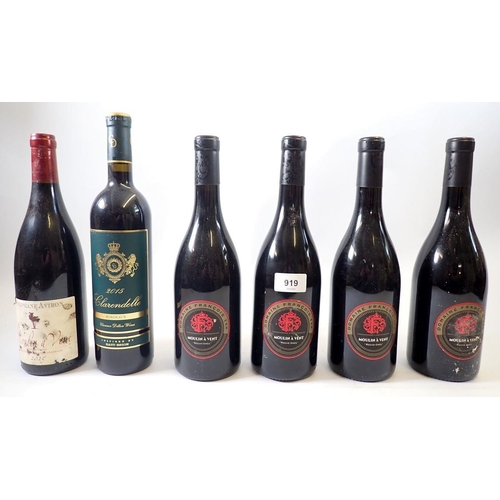 919 - Six bottle of red wine including four Moulin A Vent Rochegres, a Stepane Aviron Moulin A Vent and a ... 