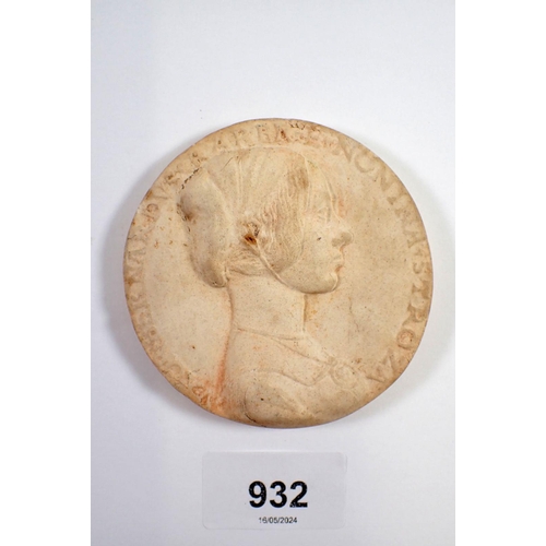 932 - A plaster cast copy of medallion of Nonina Stroza, 8cm