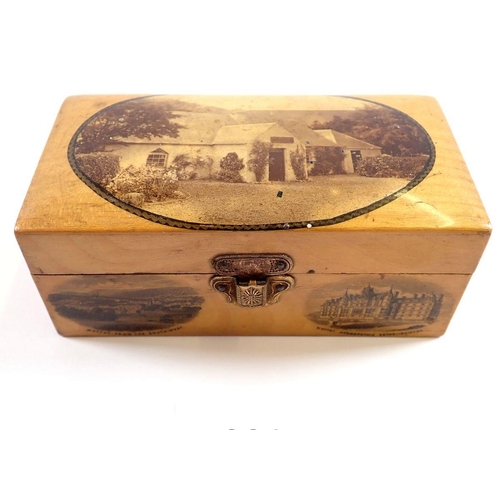 936 - A Mauchline ware souvenir box decorated scenes of Moffat, Scotland, 11.5cm wide