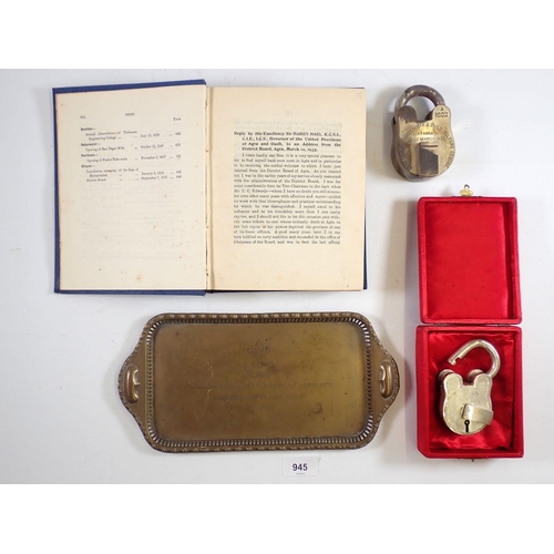 945 - A group of items relating to India and Sir Harry Haig including book of speeches, two silver plated ... 