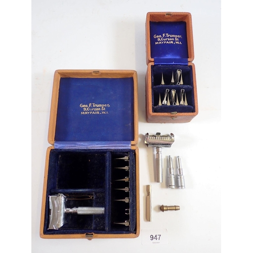 947 - A leather cased set of C.V. Heljestrand, Eskilstuna, Sweden razors and blades plus a set of extra bl... 