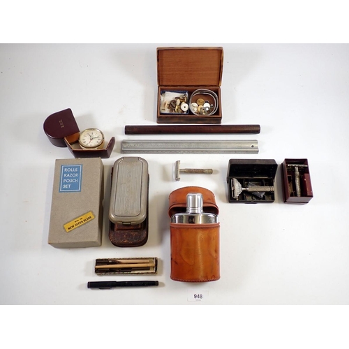 948 - A box of collectables including Rolls Razors, cufflinks etc.