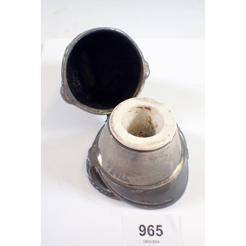 965 - A novelty inkwell in form of a London fireman's helmet, LCC LBF, 10cm