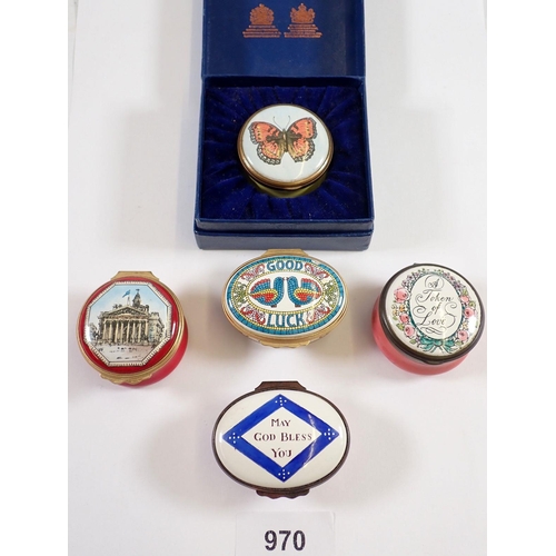 970 - Four Halycon Days enamel boxes  and one in presentation box