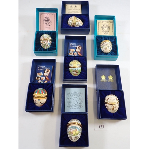 971 - Seven Halcyon enamel Easter eggs in presentation boxes with certificates