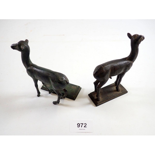 972 - A 19th century pair of bronze figures of young stags - one a/f, 12cm tall