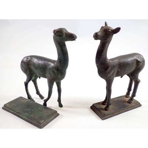 972 - A 19th century pair of bronze figures of young stags - one a/f, 12cm tall