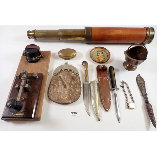 996 - A group of collectables including Signalling Equipment Ltd, Morse Code machine, telescope etc.