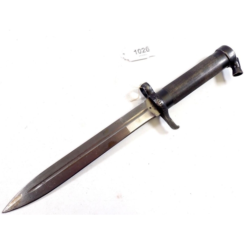 1026 - A Swedish M1896 Mauser bayonet, marked EJAB, No 508 with scabbard and leather frog, blade 21cm (Due ... 