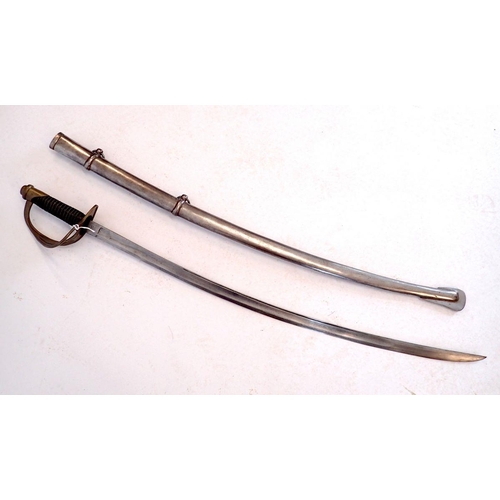 1030 - An American Civil War cavalry sabre and scabbard 1862, by the Ames Manufacturing Co. blade 94cm (Due... 