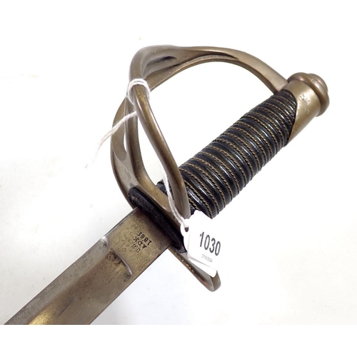 1030 - An American Civil War cavalry sabre and scabbard 1862, by the Ames Manufacturing Co. blade 94cm (Due... 