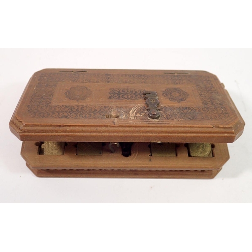 1045 - A set of antique continental gold scales and weights in carved and fitted box with sliding inner lid