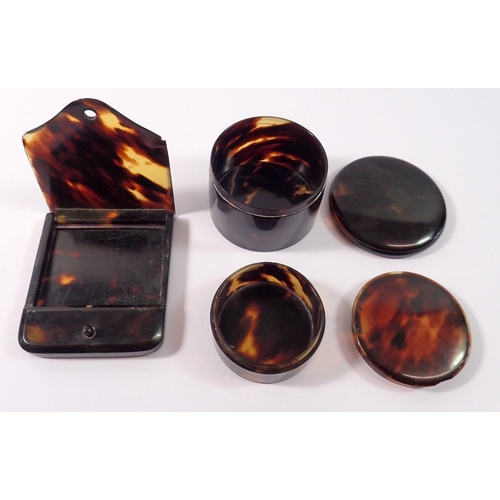 1070 - Two tortoiseshell trinket pots and a tortoiseshell match holder