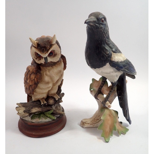 108 - A Goebel bisque magpie, 26cm tall and a Sitzendorf owl
