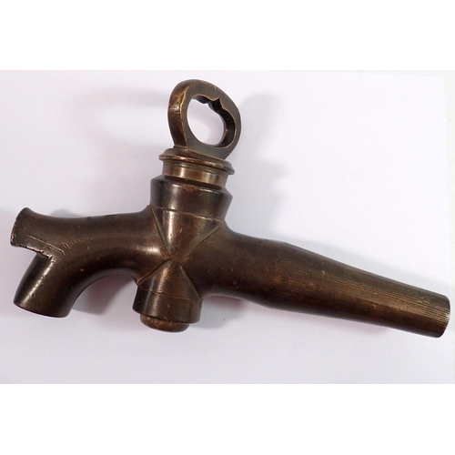 1086 - A 19th century brass barrel tap, stamped G Deem, Martineau & Smith, 25cm long