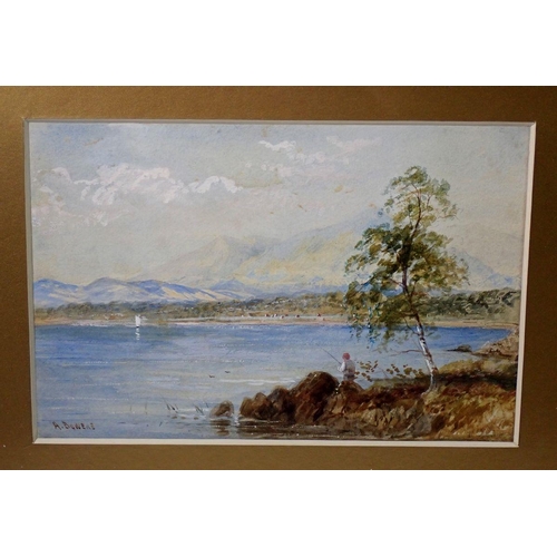 1129 - A Bowers - pair of watercolours of lake and mountain landscapes, 14 x 22cm