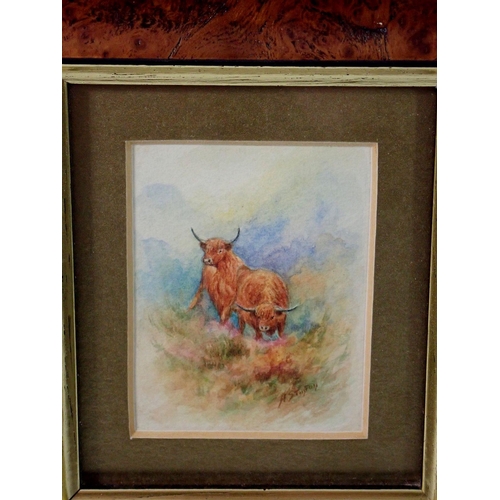 1149 - A small watercolour of cattle by Harry Stinton, signed, 7 x 6cm