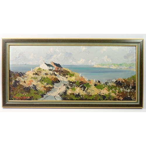 1154 - Charles Wyatt Warren - oil on board of Anglesey, 24 x 55cm