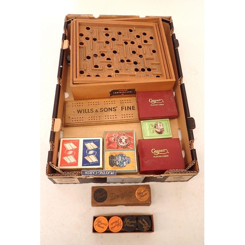 1179 - A collection of vintage games including Brio wooden labyrinth maze game, Players Please draughts, Wi... 