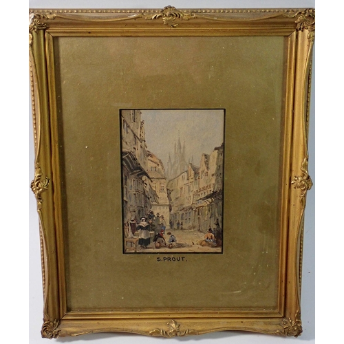 1184 - Samuel Prout - watercolour continental town scene, with provenance to back, 15 x 10cm