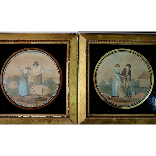 1196 - A set of four early 19th century circular mezzotints of couples, 15.5cm diameter