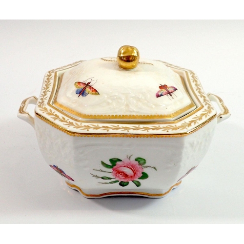 12 - A Spode 'Felspar Porcelain' sucrier painted butterflies and roses with pear finial