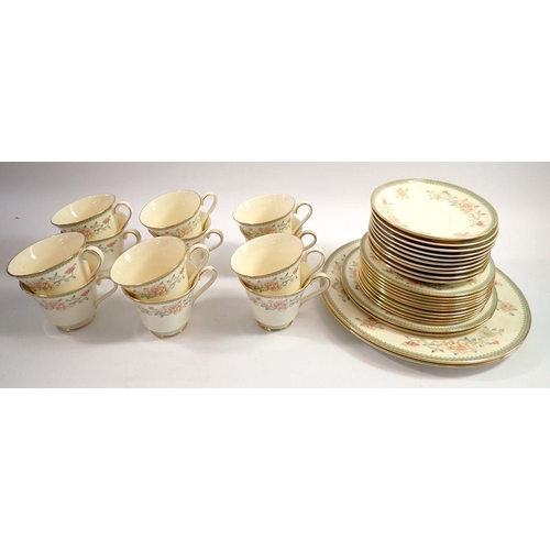 120 - A Minton Jasmine set of twelve tea cups, ten saucers and two dinner plates