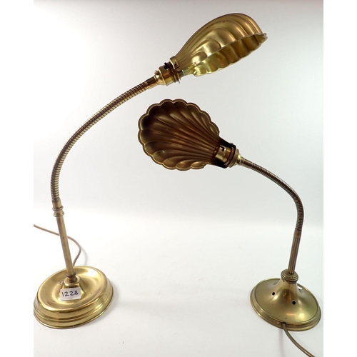 1228 - Two brass adjustable table lamps with shell form shades