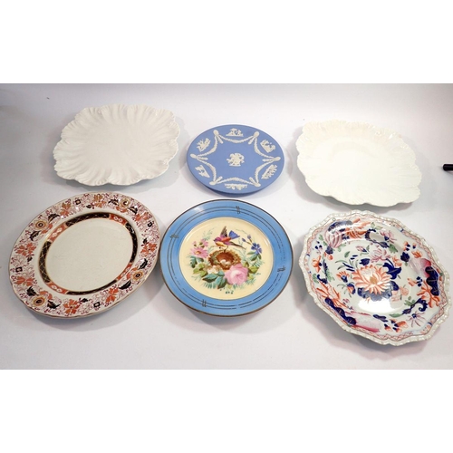 123 - Various plates including Wedgwood Jasperware, Limoge and Victorian Ironstone