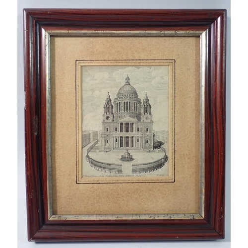 1256 - An 18th century engraving of St Pauls Cathedral by J Muller, 14 x 11cm