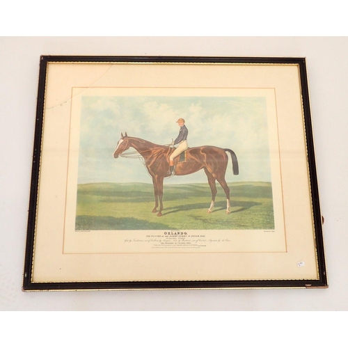 1292 - C Hunt - coloured engraving Orlando winner of the Derby Stakes, Epsom 1844, 35 x 43cm - glass a/f