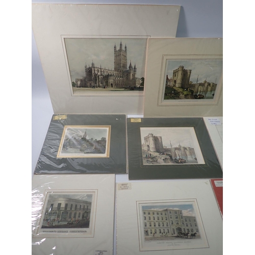 1308 - A group of ten mounted but unframed prints including some of Gloucester and Cheltenham, largest 19 x... 