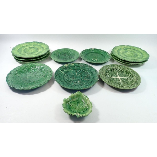 132 - A collection of twelve various leaf formed Majolica plates including Wedgwood, B'Artigiana etc.