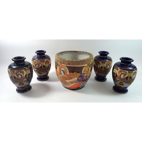 138 - A Japanese set of four late Satsuma vases painted seated figures, 19cm plus a Japanese jardiniere