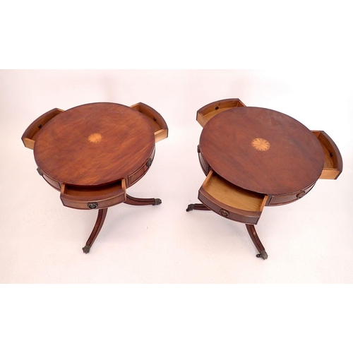 1406 - A pair of reproduction mahogany drum occassional tables, 50cm diameter