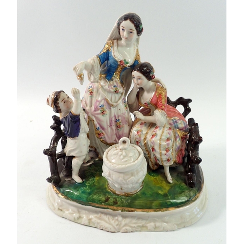 141 - A 19th century porcelain group of lady with daughter and younger son, the mother feeding the favoure... 