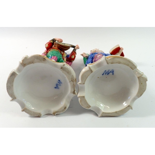143 - A mid 19th century pair of French porcelain figures of mandolin player and singer in the style of Ja... 