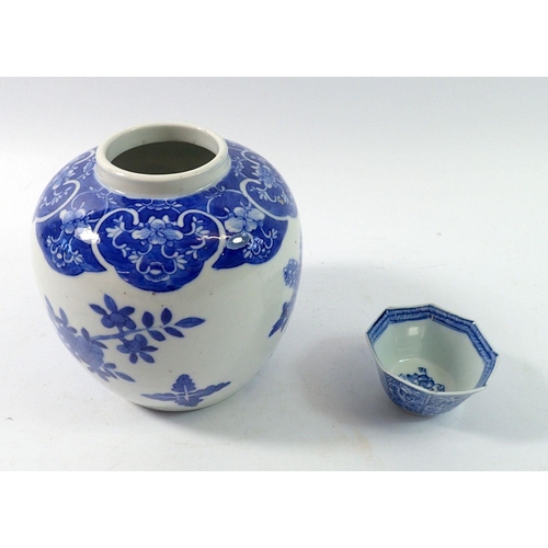 154 - A Chinese late 18t century blue and white ginger jar (no lid) painted phoenix in blossom tree, with ... 