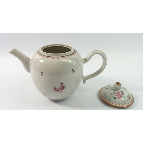 158 - A Chinese famille rose teapot painted sprigs of flowers, 17cm tall