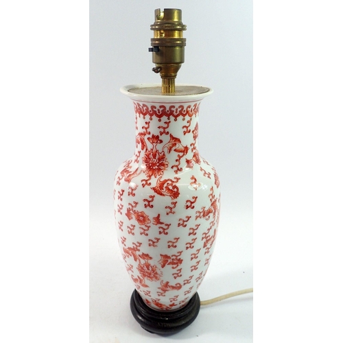 179 - An oriental style iron red table lamp, 29cm tall