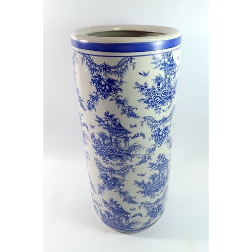 180 - A blue and white umbrella stand, 46cm tall